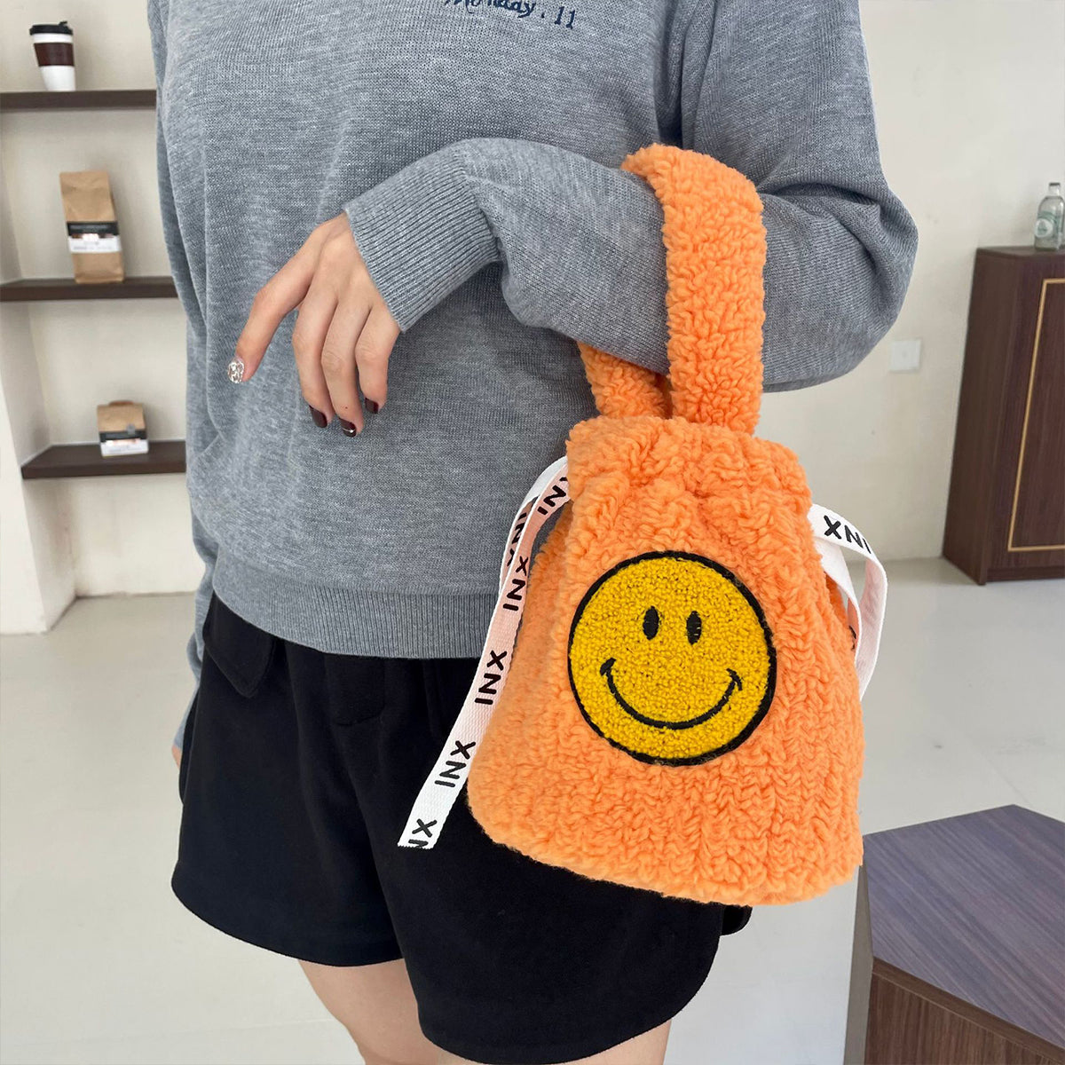 Plush Crossbody Bucket Bag