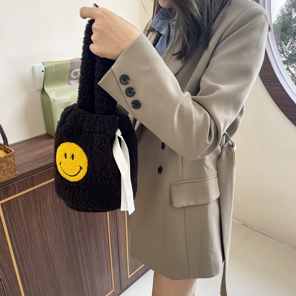 Plush Crossbody Bucket Bag