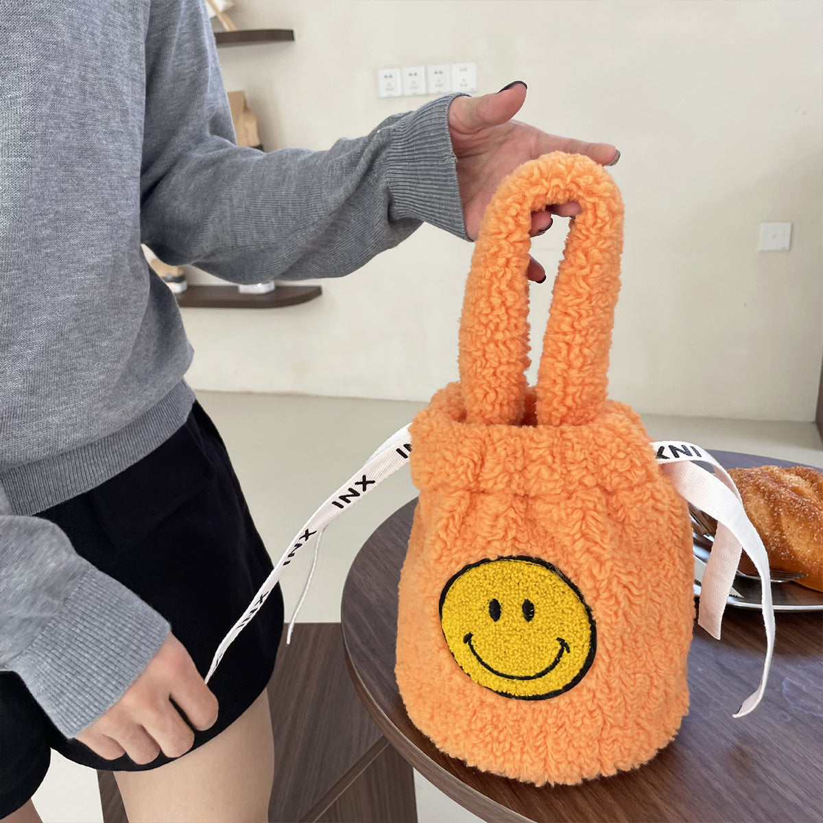 Plush Crossbody Bucket Bag