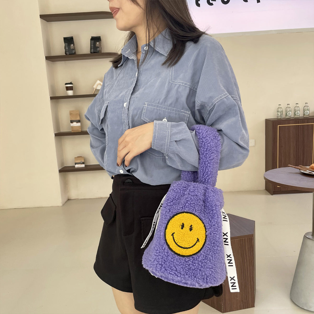 Plush Crossbody Bucket Bag
