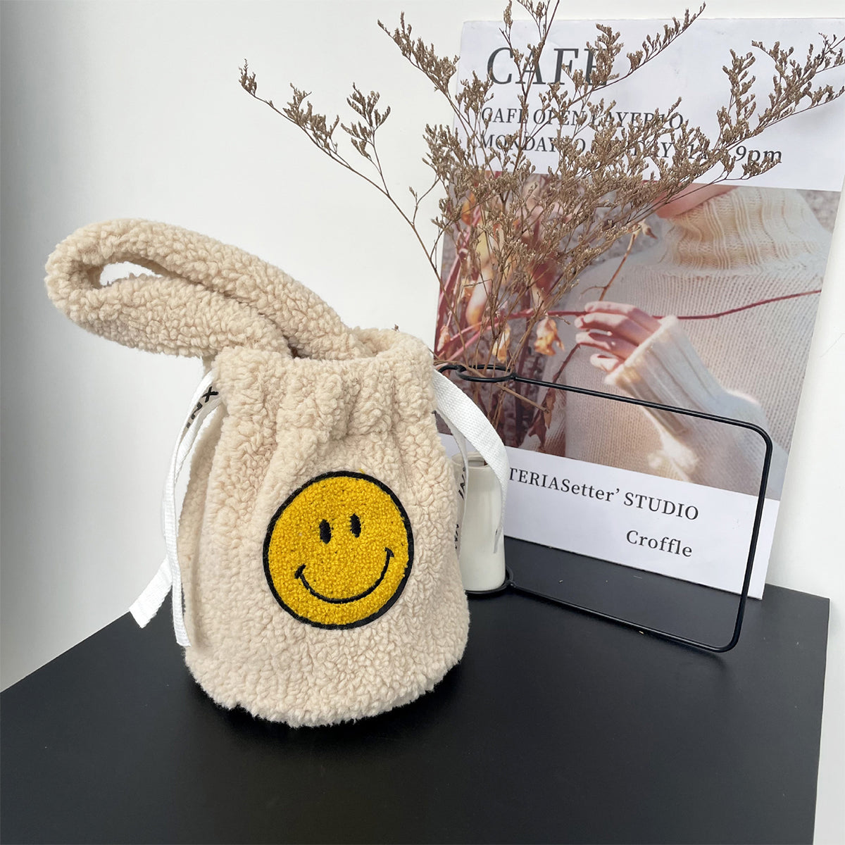 Plush Crossbody Bucket Bag