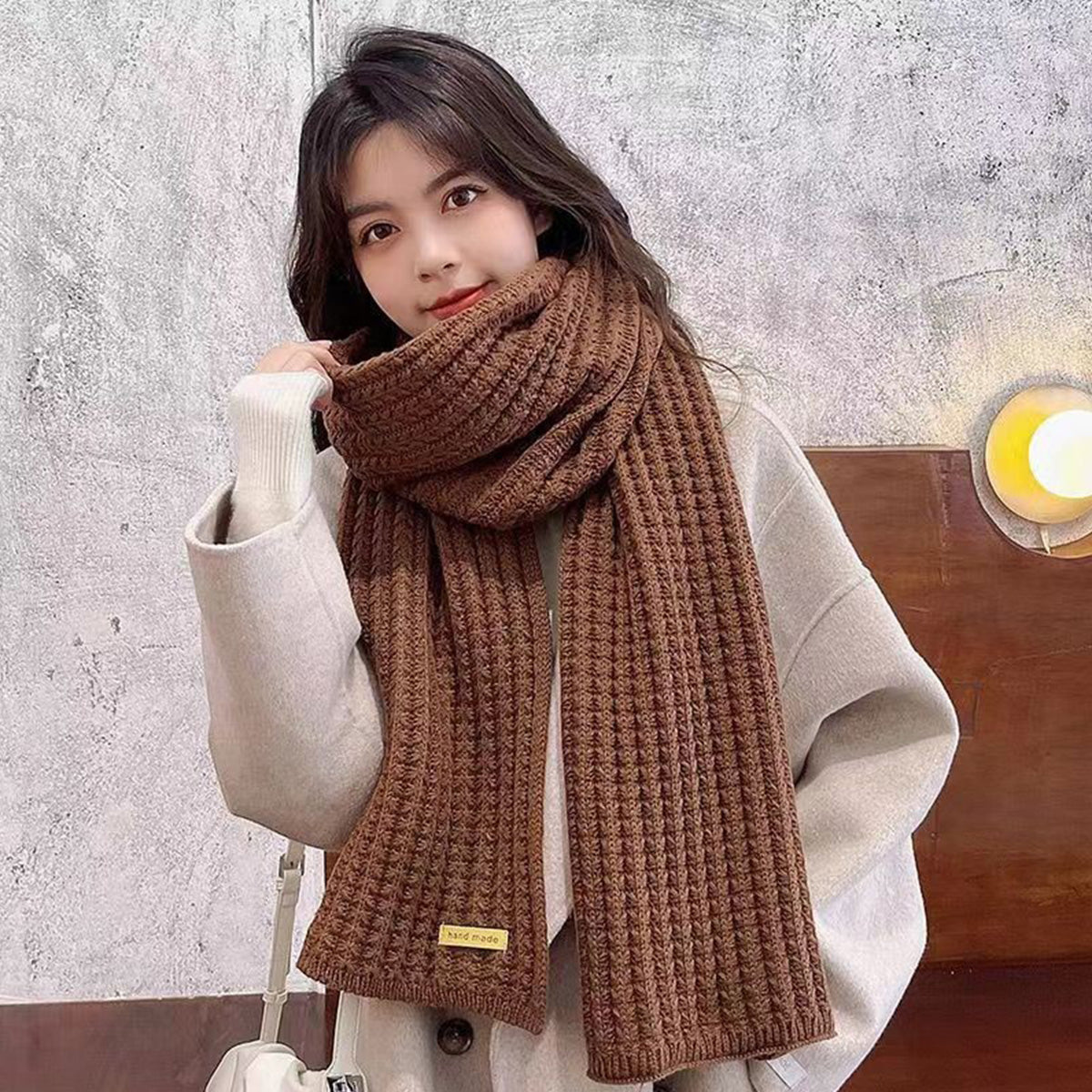 Red Scarf for Women Korean Style High-End Knitted Scarf