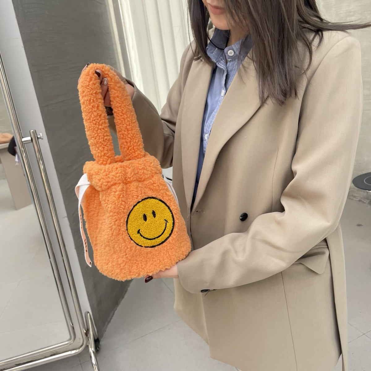 Plush Crossbody Bucket Bag