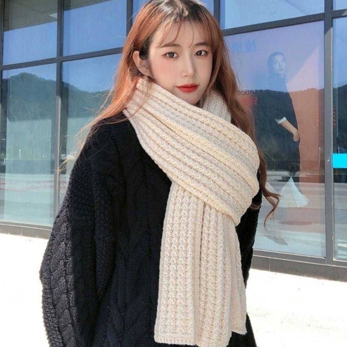 Red Scarf for Women Korean Style High-End Knitted Scarf