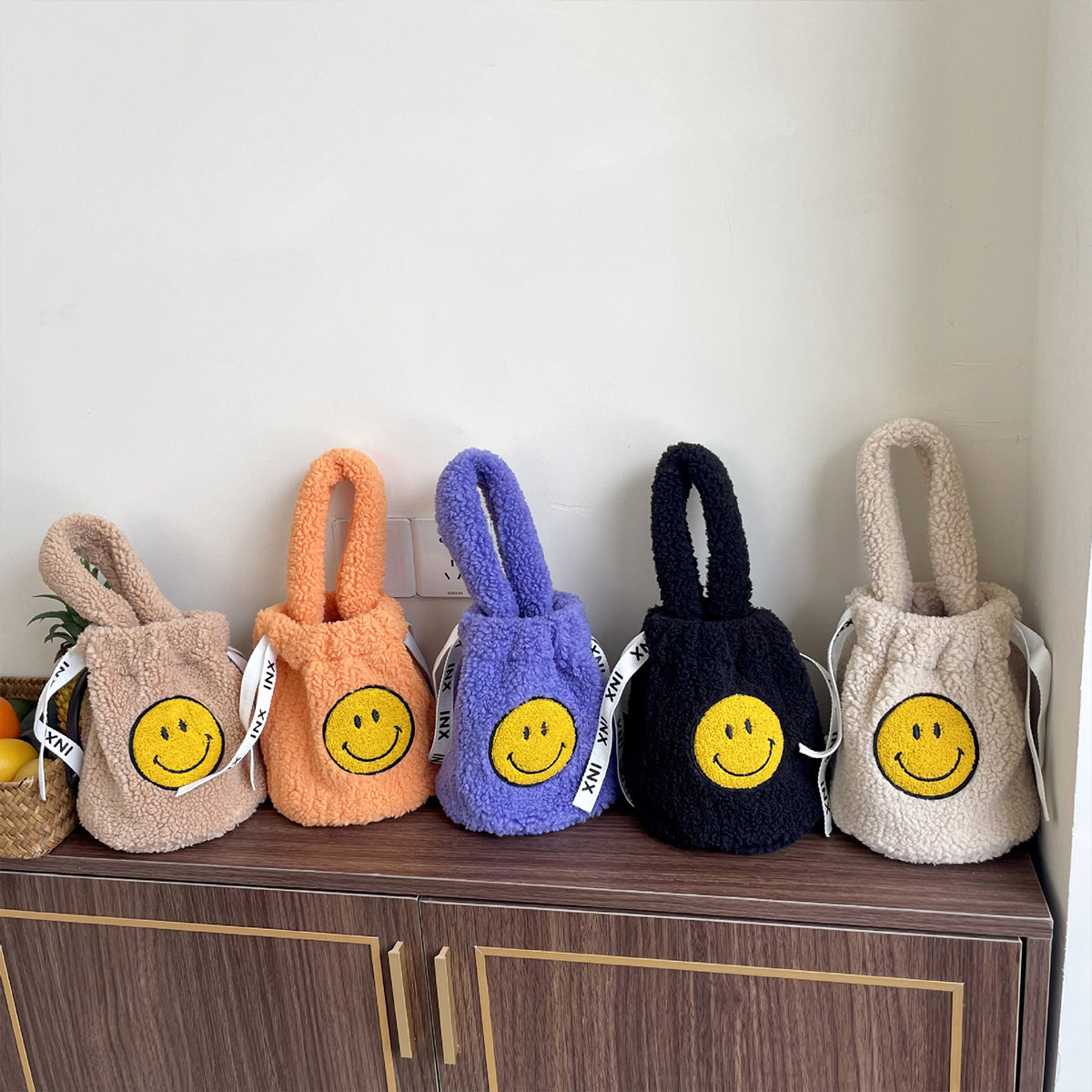 Plush Crossbody Bucket Bag