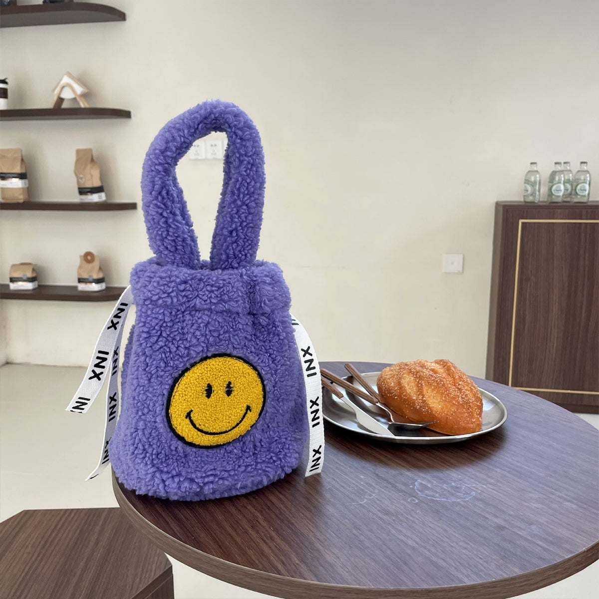 Plush Crossbody Bucket Bag