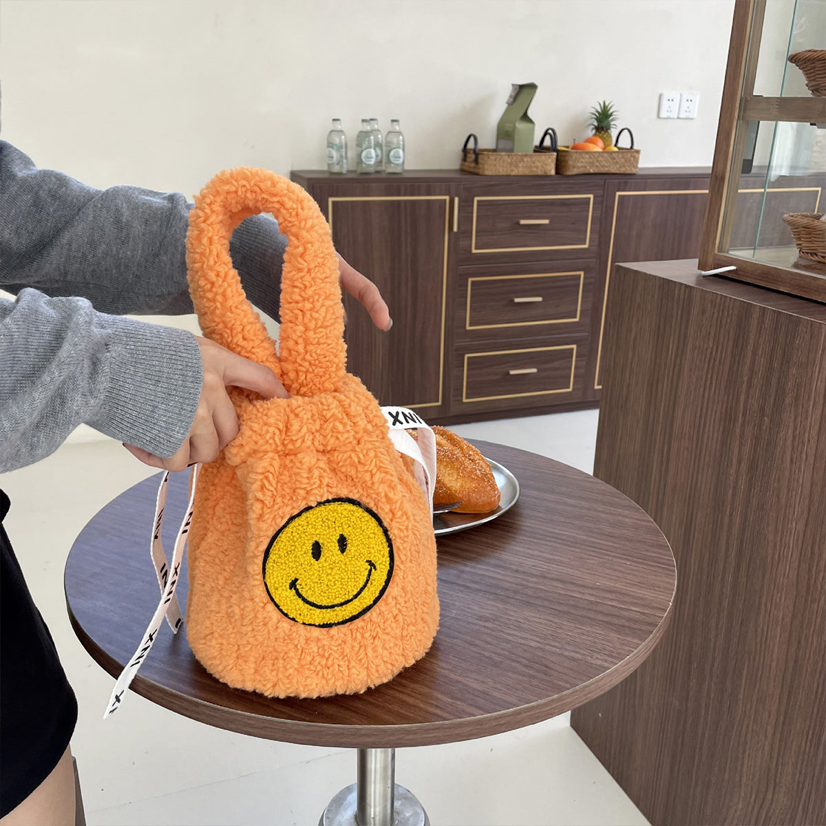 Plush Crossbody Bucket Bag