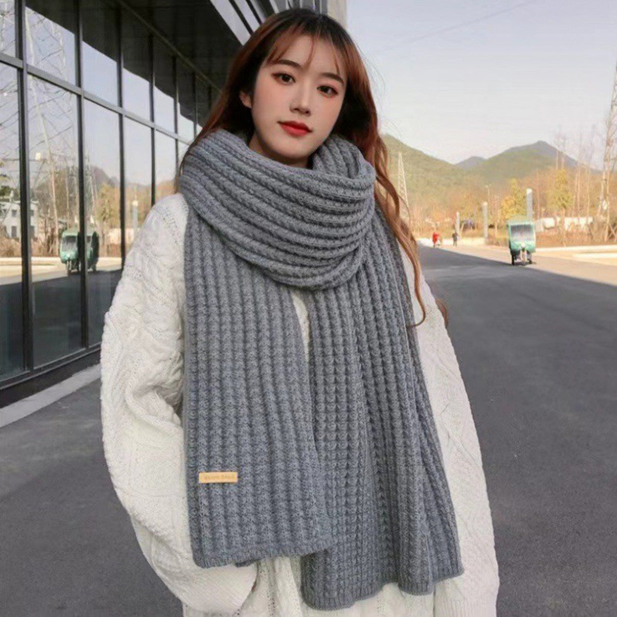 Red Scarf for Women Korean Style High-End Knitted Scarf