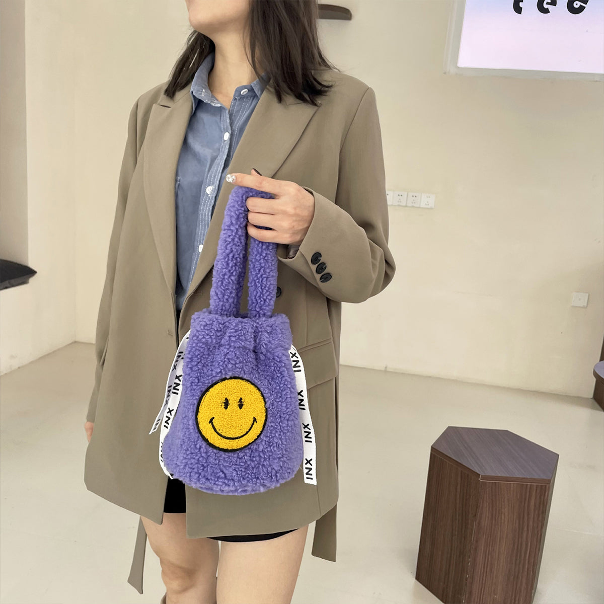 Plush Crossbody Bucket Bag