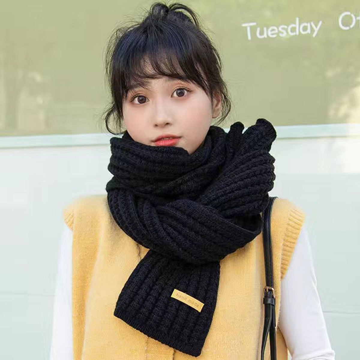 Red Scarf for Women Korean Style High-End Knitted Scarf