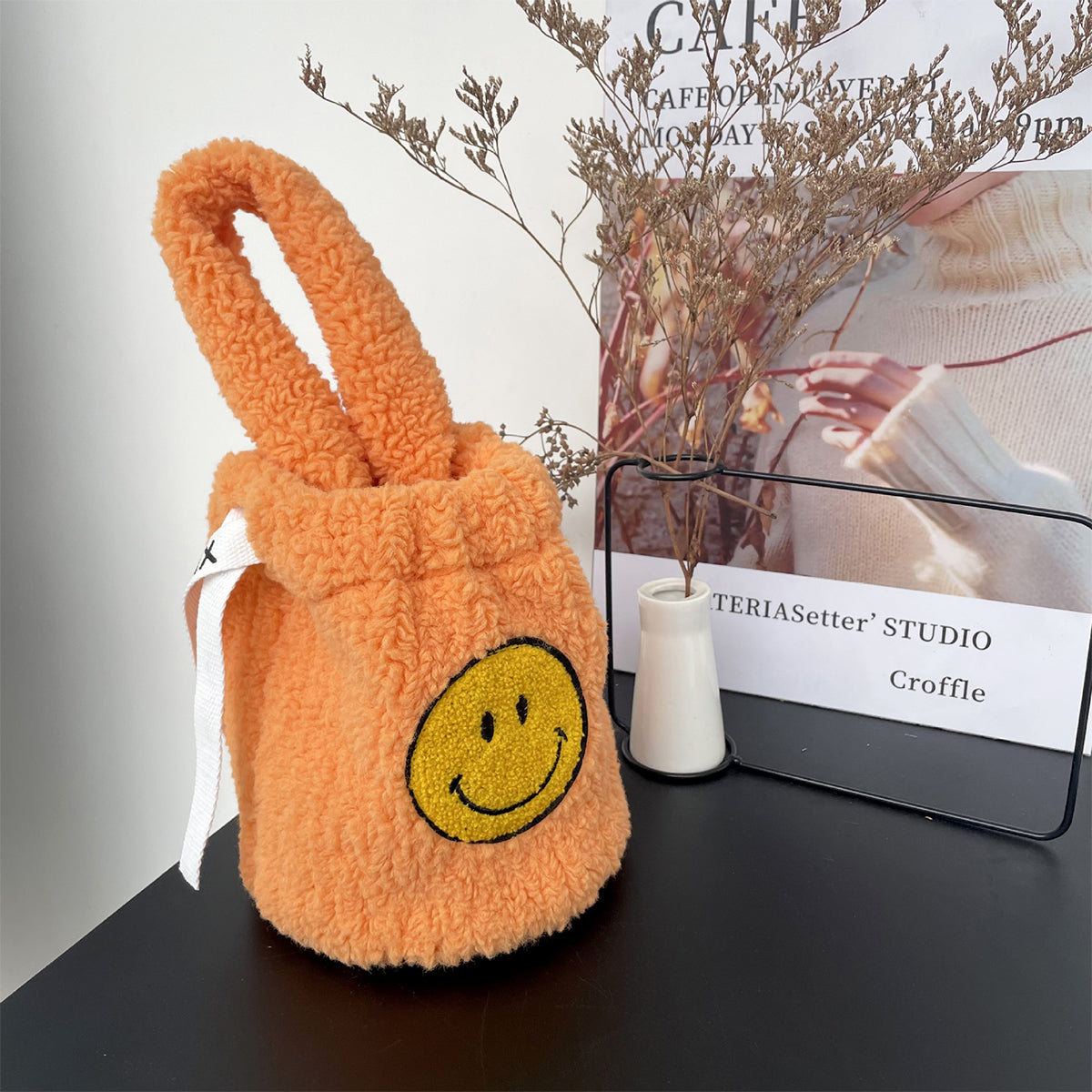 Plush Crossbody Bucket Bag