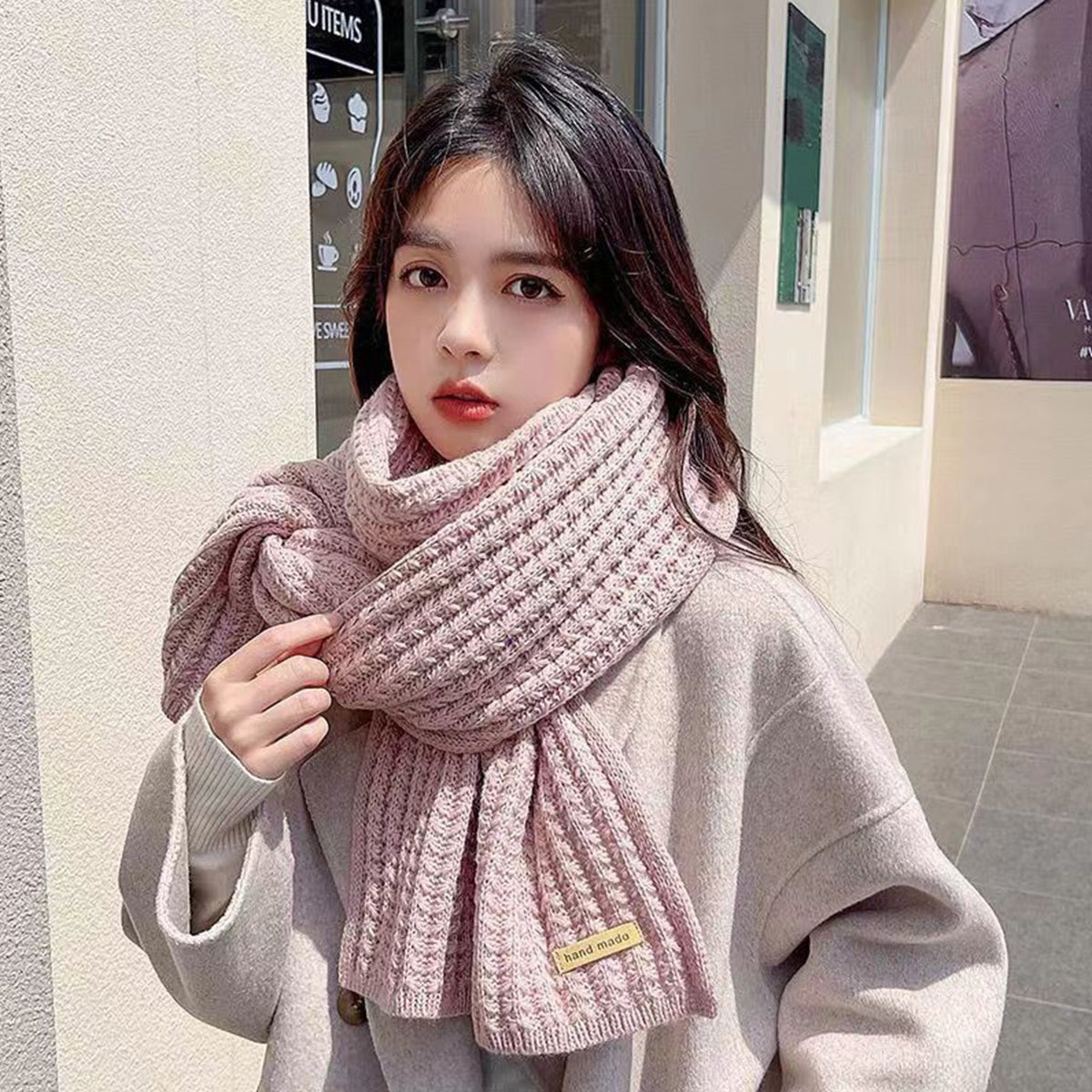 Red Scarf for Women Korean Style High-End Knitted Scarf