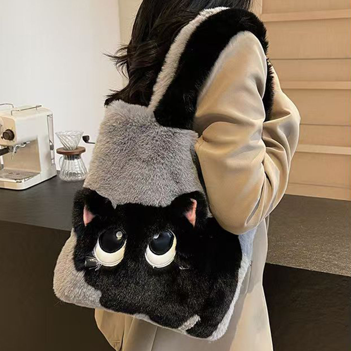 Autumn Winter Plush Bag Large Capacity Creative Cat Cartoon Bag