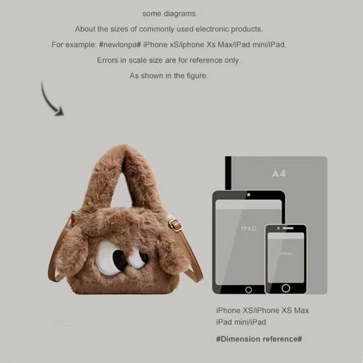 Women's Portable One-shoulder Tote Small Square Bag Big Eyes Cartoon Imitation Rabbit Plush Fashion Cute Crossbody Bag