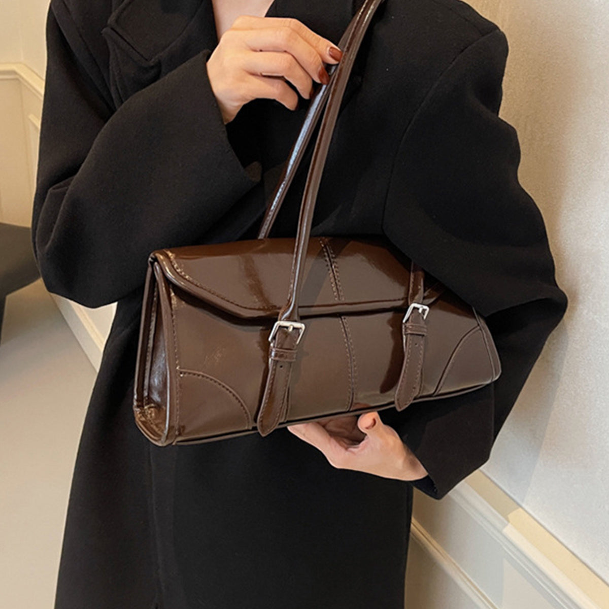 Wax Leather Shoulder  Underarm Bag Hand Baguette Bag