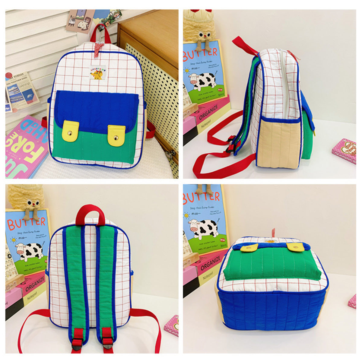 Korean Contrast Color Quilted Children's Backpack