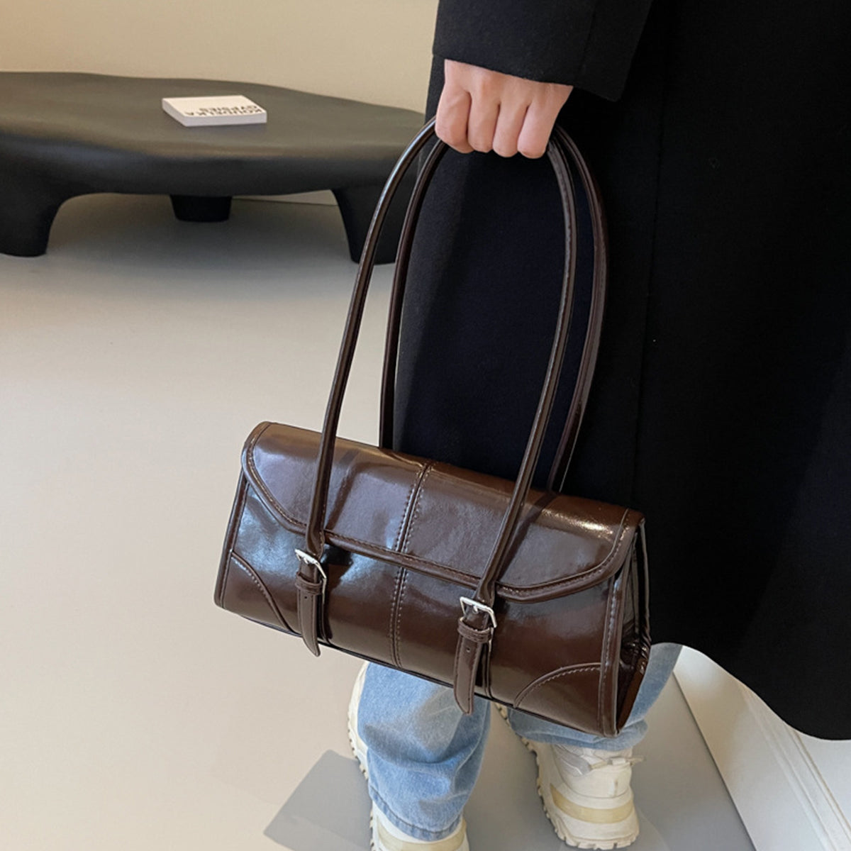 Wax Leather Shoulder  Underarm Bag Hand Baguette Bag