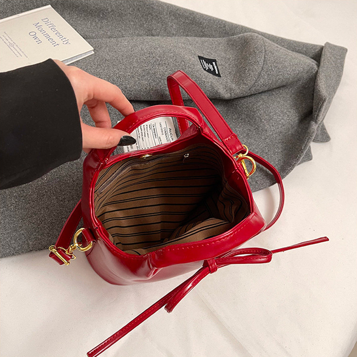 Ballet Style Handbag Bow Bucket Bag