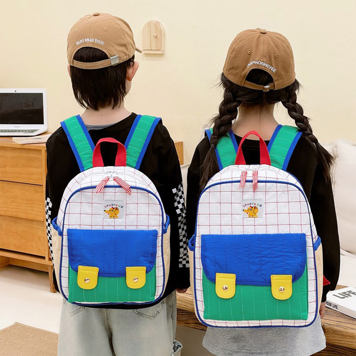 Korean Contrast Color Quilted Children's Backpack