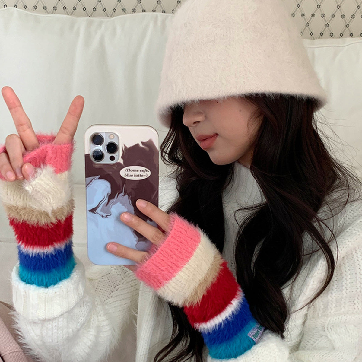 Casual Rainbow Striped Warm Gloves