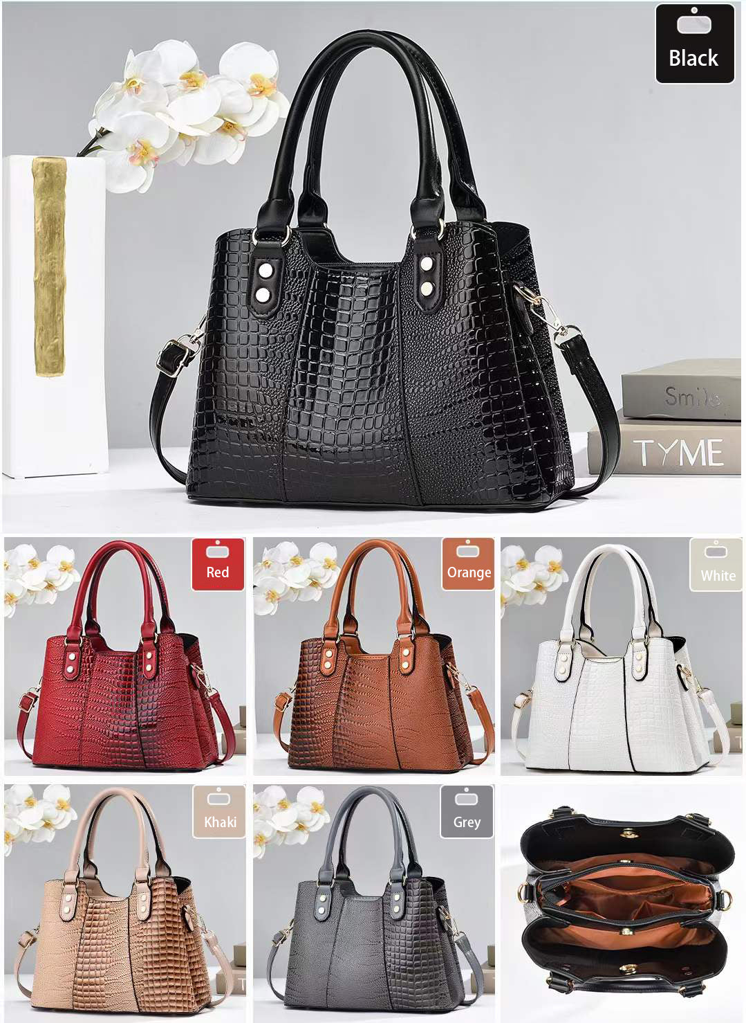 Luxury Alligator Leather Women Handbag Shoulder Bag Ladies Tote Bag