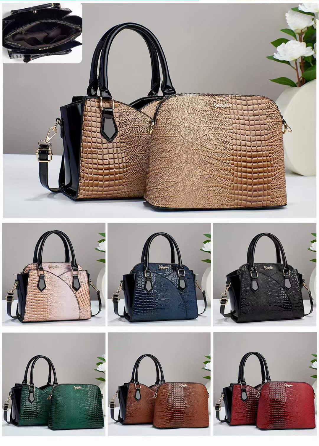Two-Piece Ladies Tote Retro Alligator Pattern Women Shoulder Bags Handbags Ladies Crossbody Bags