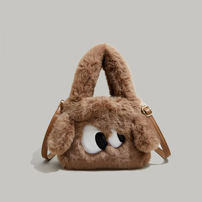 Women's Portable One-shoulder Tote Small Square Bag Big Eyes Cartoon Imitation Rabbit Plush Fashion Cute Crossbody Bag