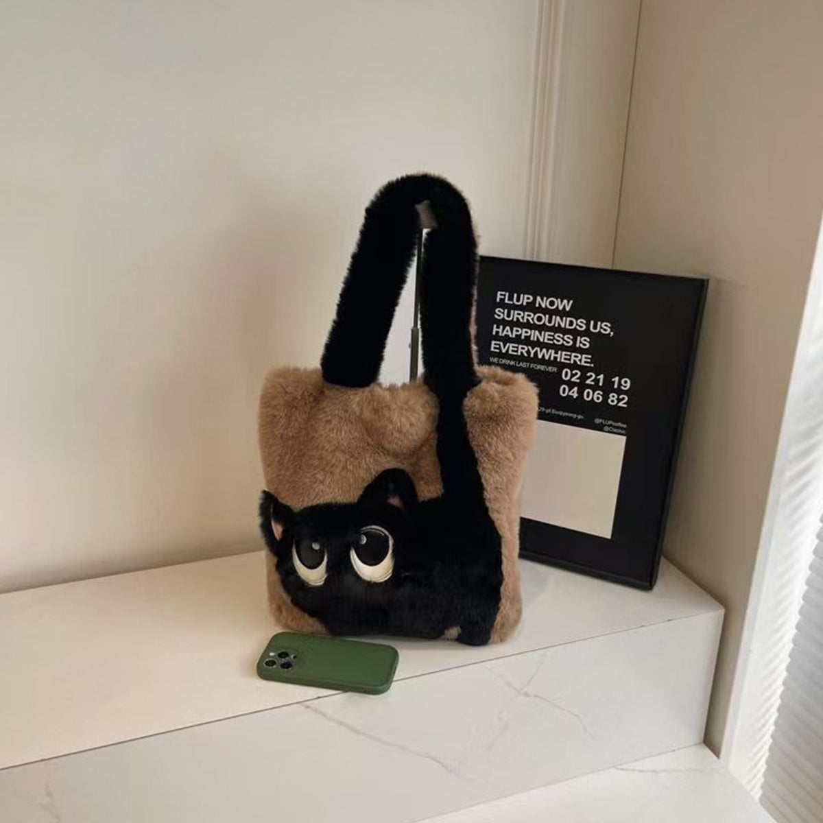 Autumn Winter Plush Bag Large Capacity Creative Cat Cartoon Bag