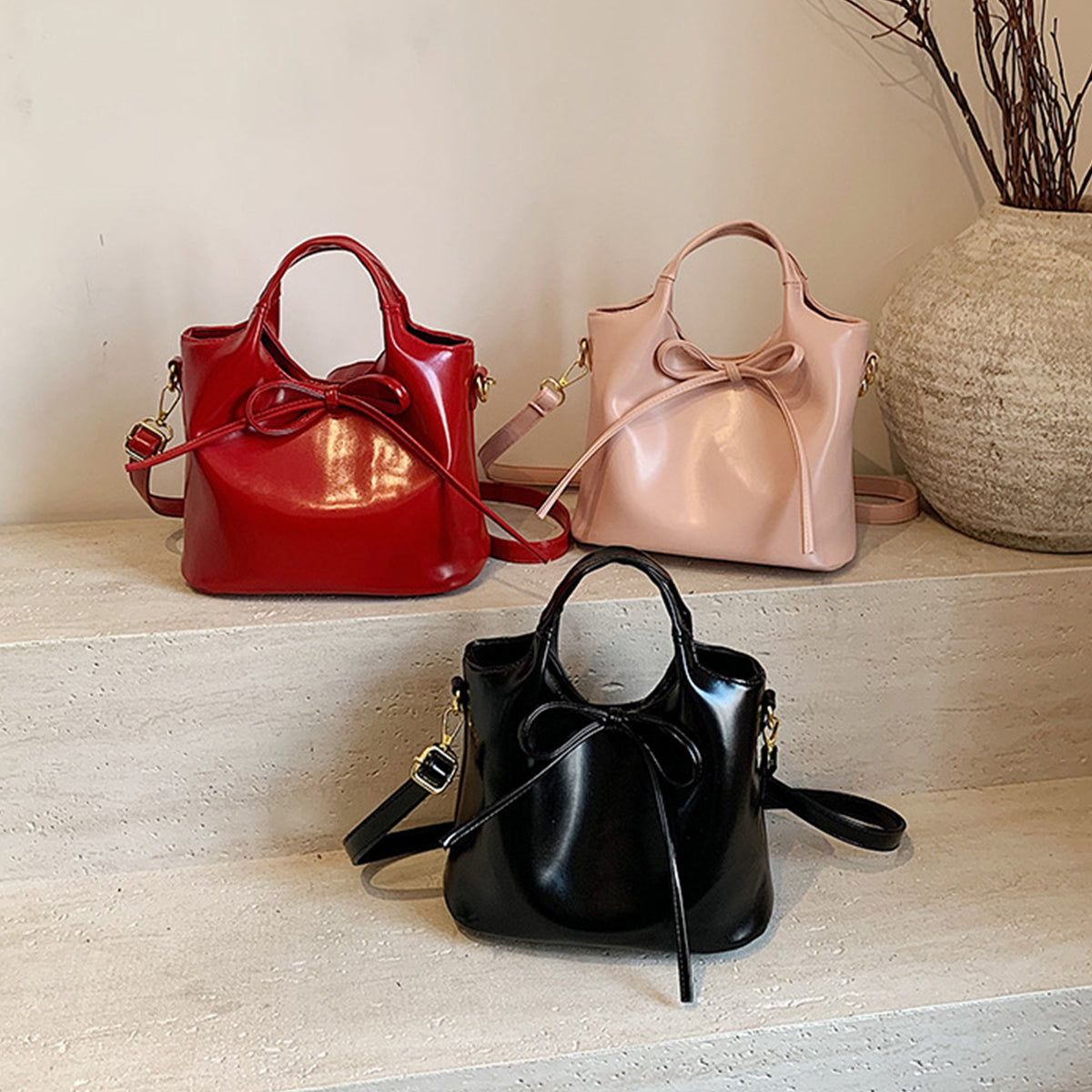 Ballet Style Handbag Bow Bucket Bag