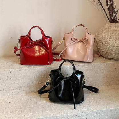 Ballet Style Handbag Bow Bucket Bag