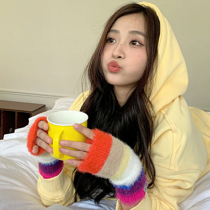 Casual Rainbow Striped Warm Gloves