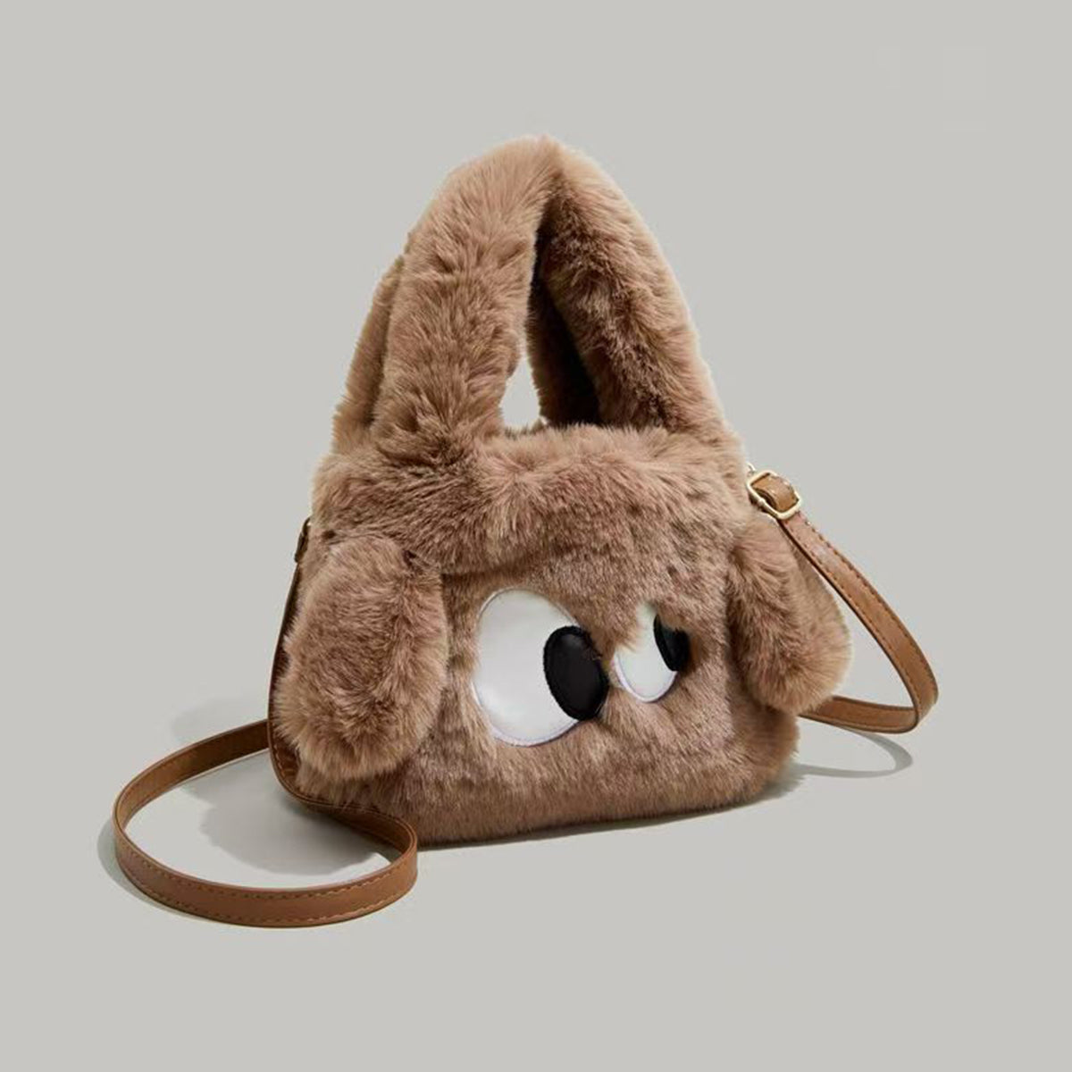 Women's Portable One-shoulder Tote Small Square Bag Big Eyes Cartoon Imitation Rabbit Plush Fashion Cute Crossbody Bag