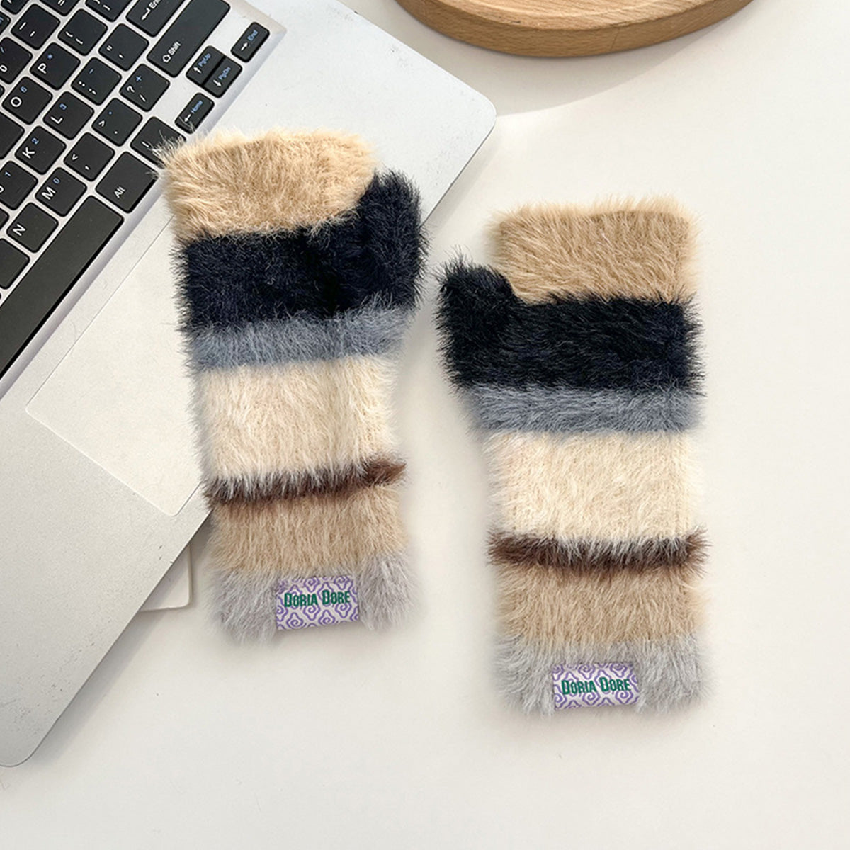 Casual Rainbow Striped Warm Gloves