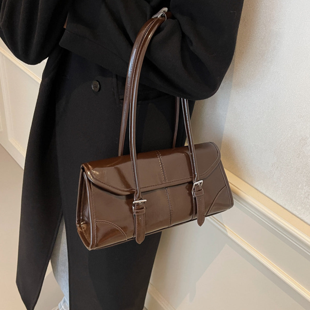 Wax Leather Shoulder  Underarm Bag Hand Baguette Bag