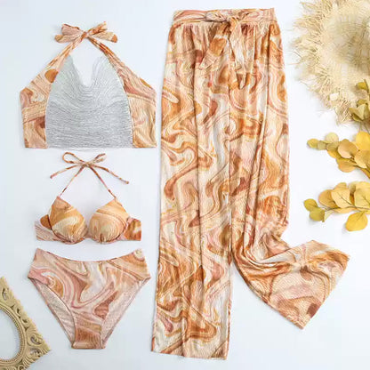 Floral Suspender Dress Four-Piece Set