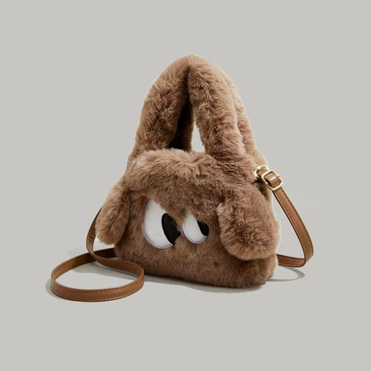 Women's Portable One-shoulder Tote Small Square Bag Big Eyes Cartoon Imitation Rabbit Plush Fashion Cute Crossbody Bag