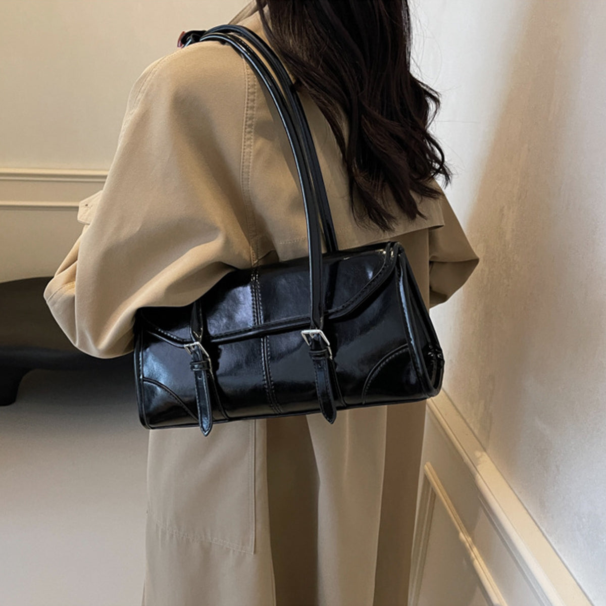 Wax Leather Shoulder  Underarm Bag Hand Baguette Bag