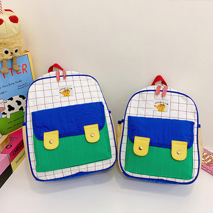 Korean Contrast Color Quilted Children's Backpack