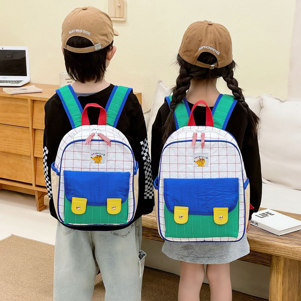 Korean Contrast Color Quilted Children's Backpack