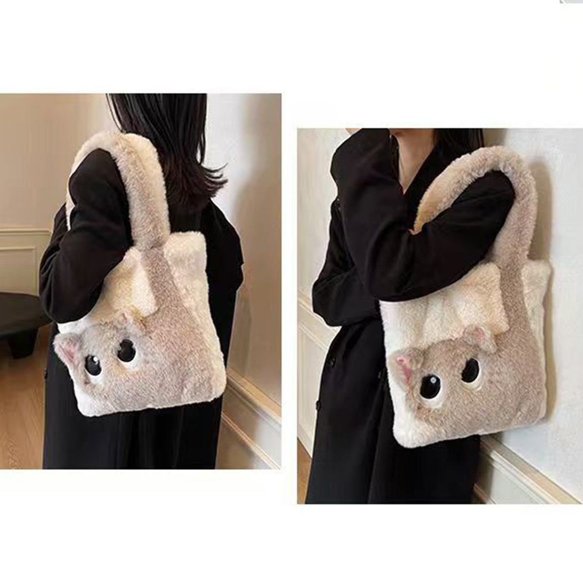 Autumn Winter Plush Bag Large Capacity Creative Cat Cartoon Bag