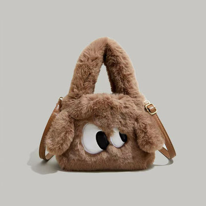 Women's Portable One-shoulder Tote Small Square Bag Big Eyes Cartoon Imitation Rabbit Plush Fashion Cute Crossbody Bag