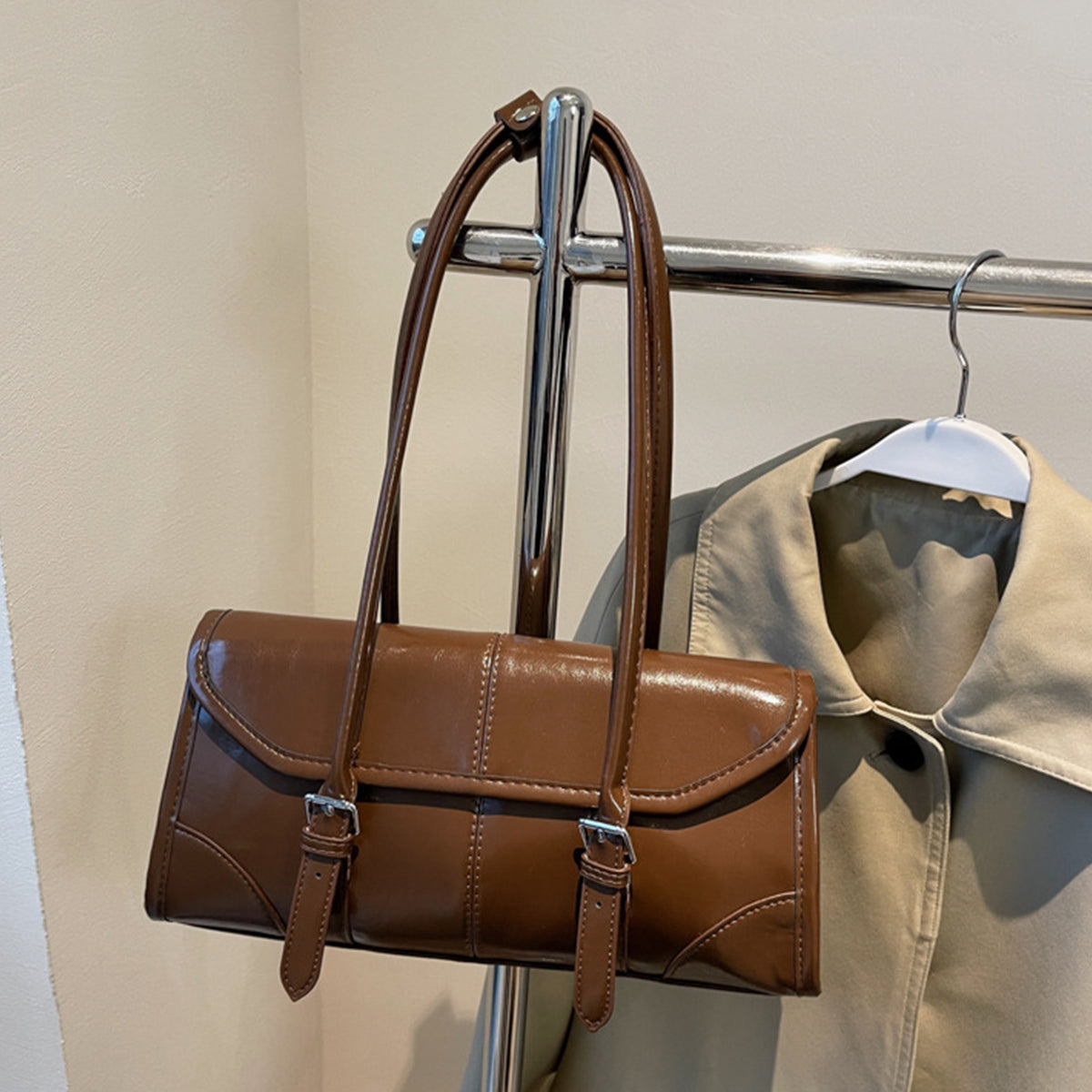 Wax Leather Shoulder  Underarm Bag Hand Baguette Bag