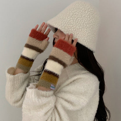 Casual Rainbow Striped Warm Gloves