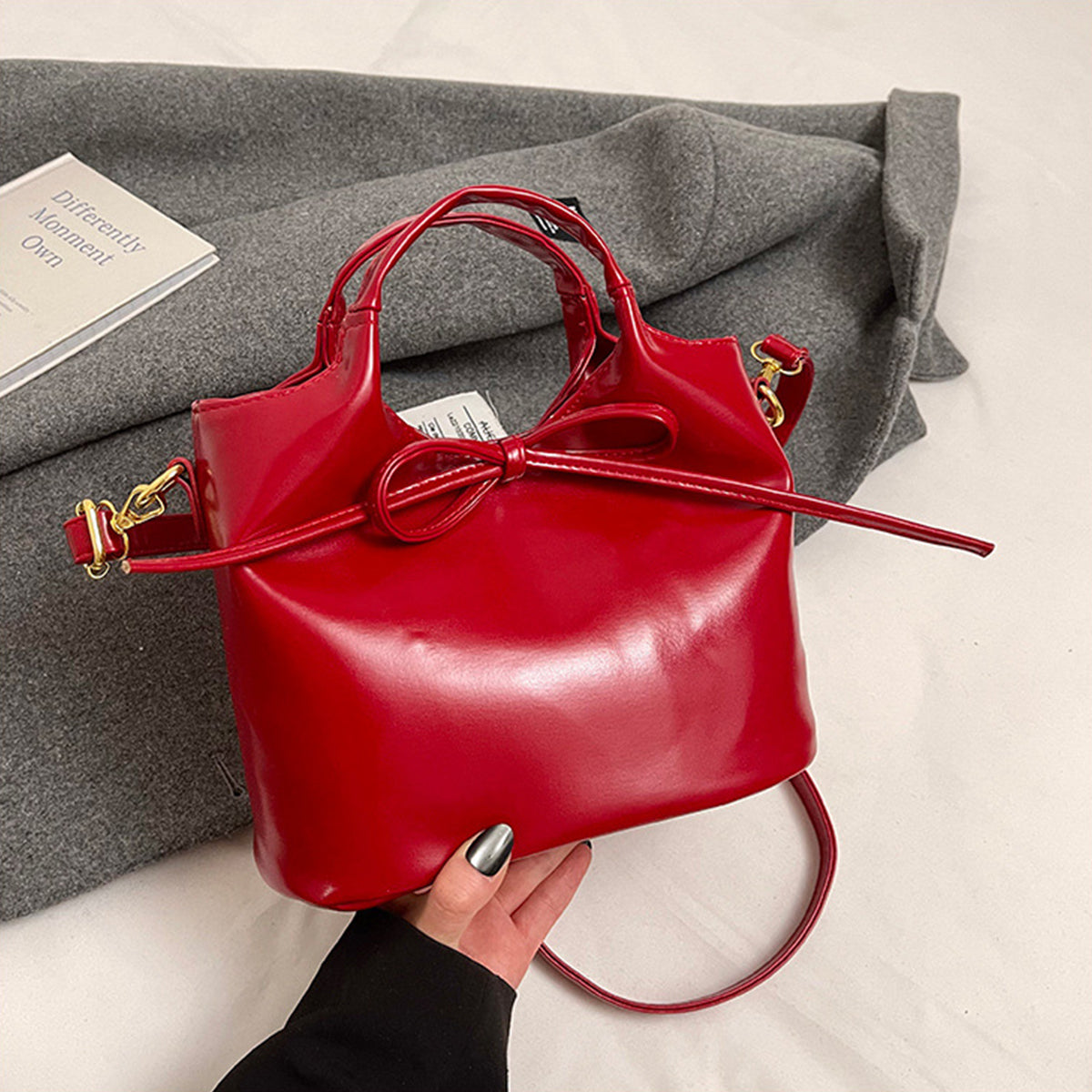 Ballet Style Handbag Bow Bucket Bag