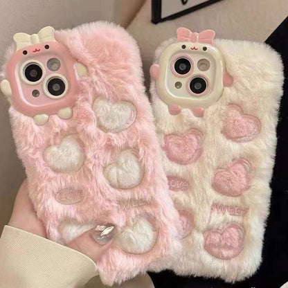 Plush Embroidered Heart iPhone Mobile Phone Case