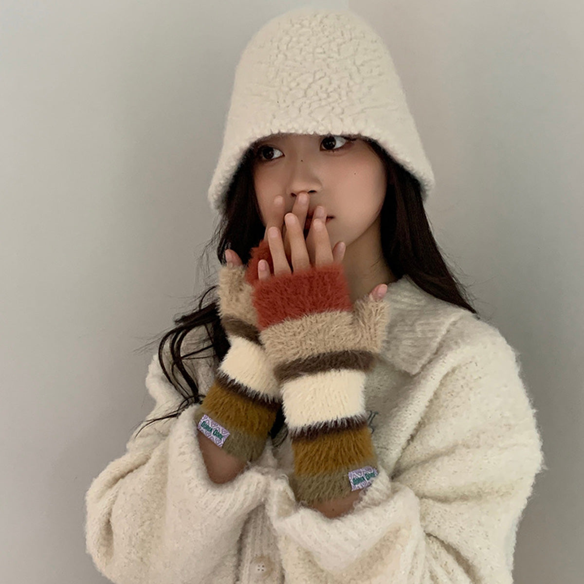Casual Rainbow Striped Warm Gloves