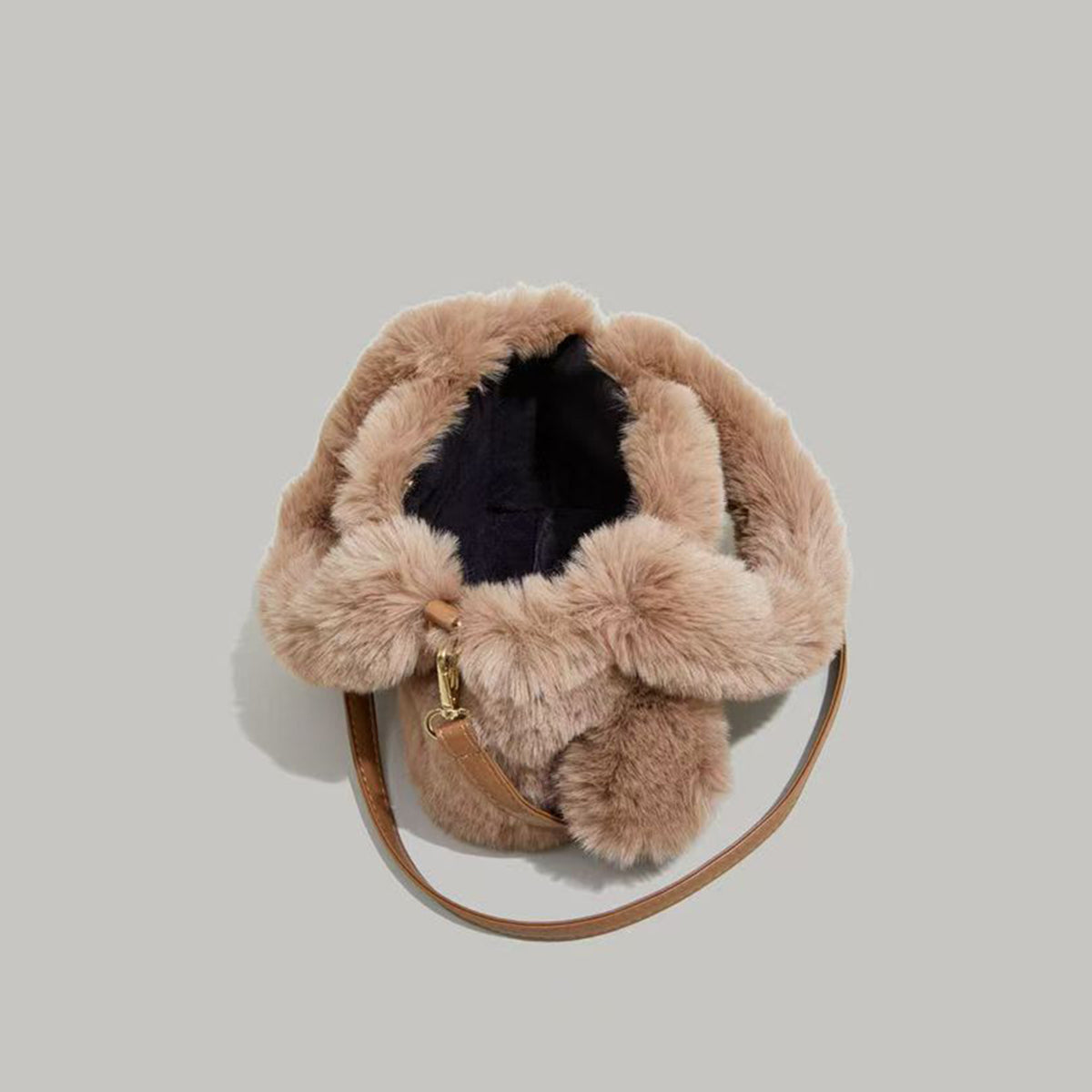 Women's Portable One-shoulder Tote Small Square Bag Big Eyes Cartoon Imitation Rabbit Plush Fashion Cute Crossbody Bag