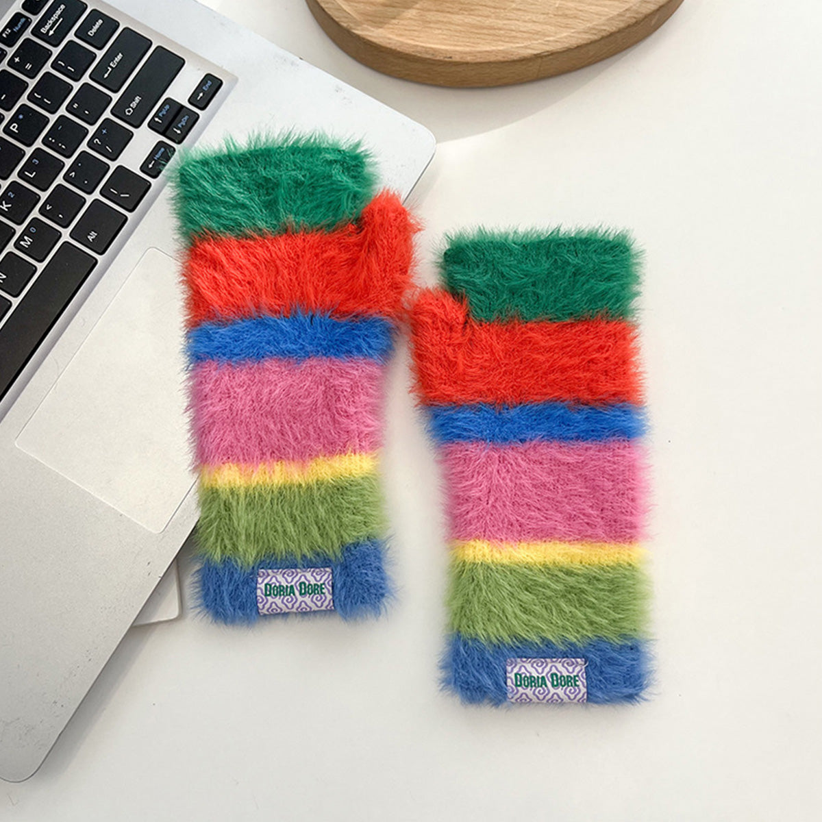 Casual Rainbow Striped Warm Gloves