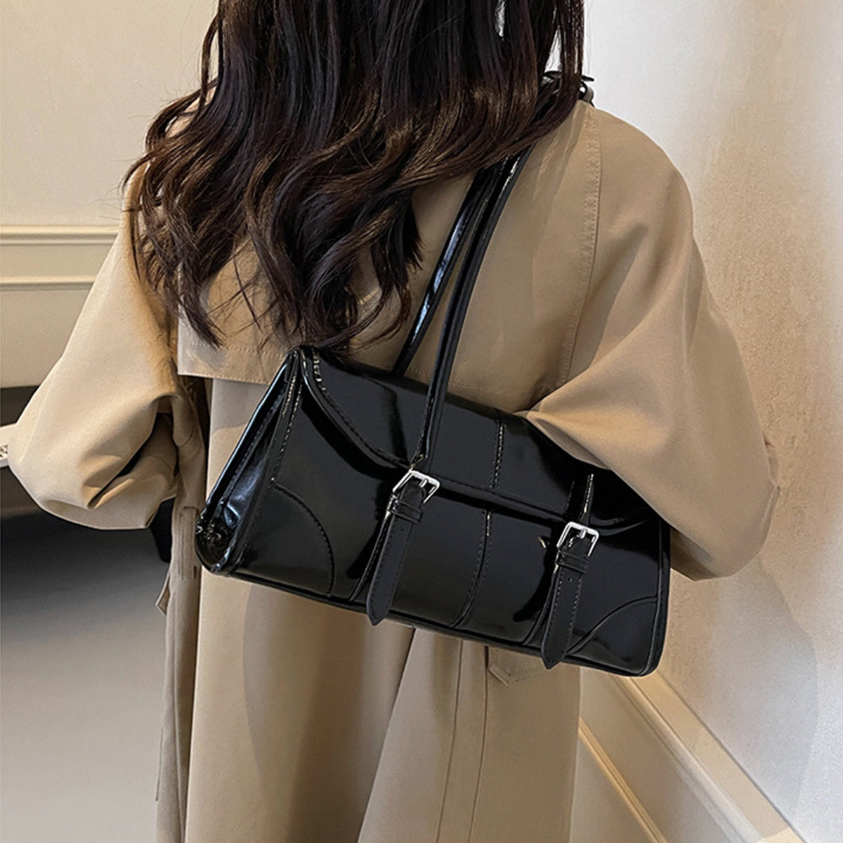 Wax Leather Shoulder  Underarm Bag Hand Baguette Bag