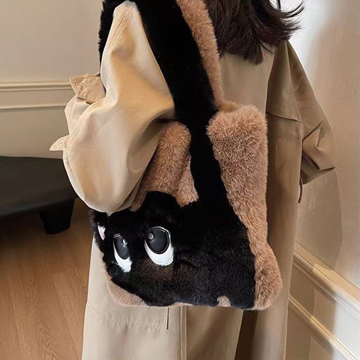 Autumn Winter Plush Bag Large Capacity Creative Cat Cartoon Bag